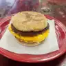 English Muffin Breakfast Sandwich — Sausage, bacon, or ham, plus egg and cheese